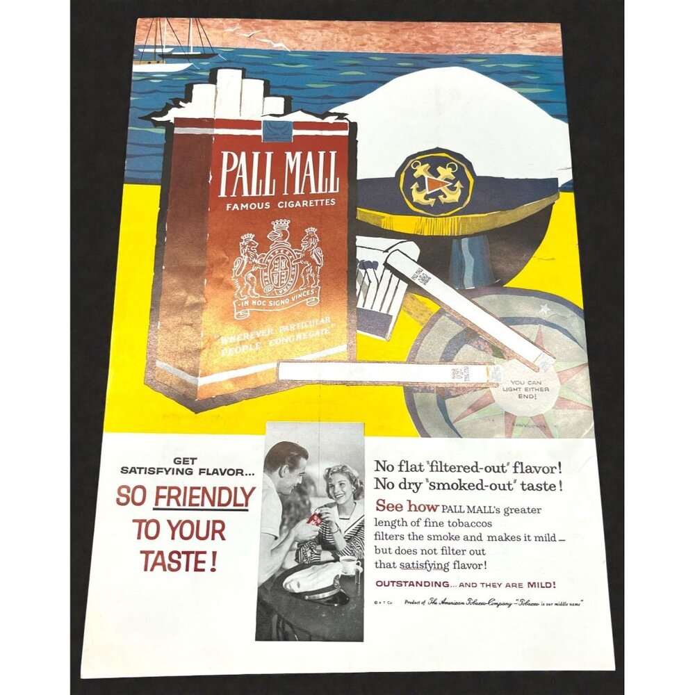 Pall Mall Cigarette Vintage Print Ad 1950s Nautical Ocean Captain Boating